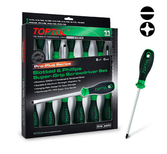 Набор профессиональных отверток 11 ед. PRO-PLUS SERIES TOPTUL GFE-1101