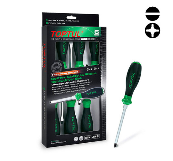 Набір ударних викруток із шестигранником 6 од. PRO-PLUS SERIES TOPTUL GFE-0602