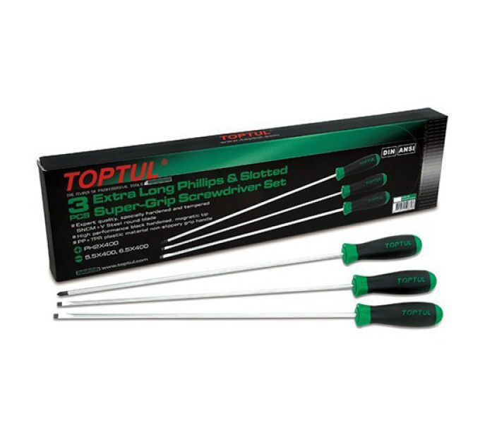 Набор отверток длинных 3ед. TOPTUL (PH1x250, PH2x250, SL5,5x400) GAAE0305