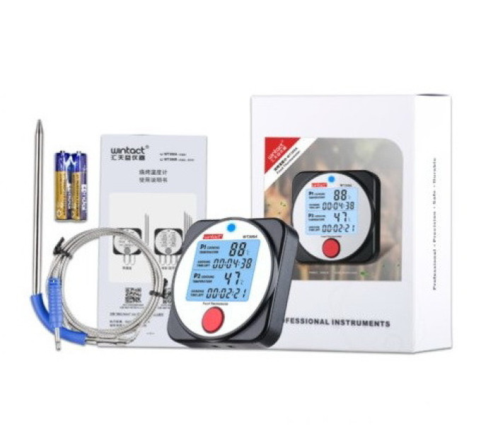 Термометр цифровой для барбекю 2-х канальный Bluetooth, -40-300°C WINTACT WT308A