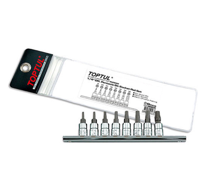 Набір біт TORX п'ятигранний з отвором TOPTUL 1/4" T8-T40 8ед. GAAG0805