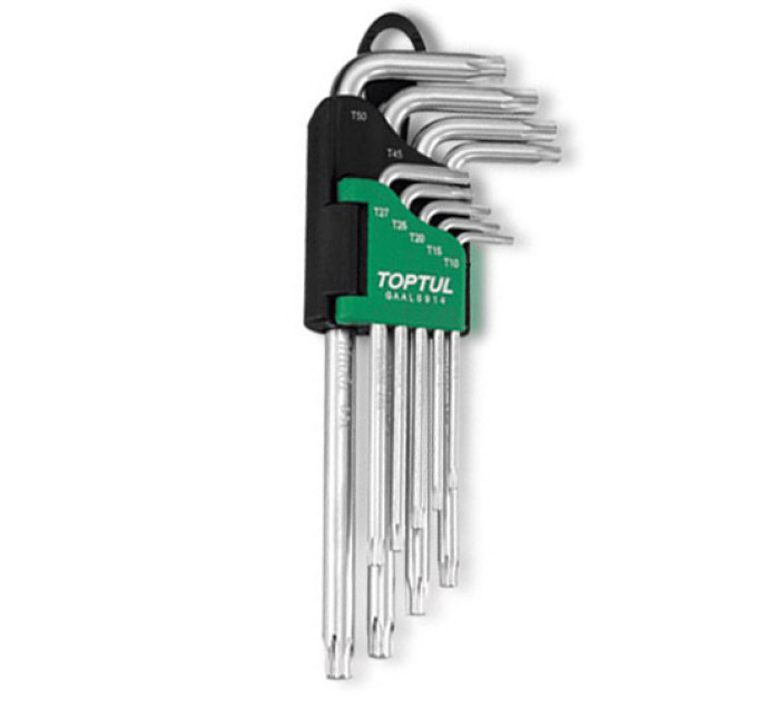 Набор ключей TORX Г-обр. длинных TOPTUL T10-T50 9ед. с отверстием GAAL0919