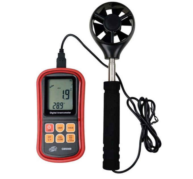 Анемометр (измеритель потока воздуха) 0,3-45м/с, 0-45°C BENETECH GM8909