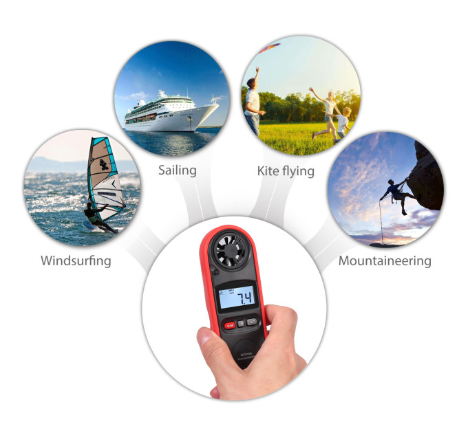 Анемометр цифровой 0,7-30м/с, -10-45°C WINTACT WT816A