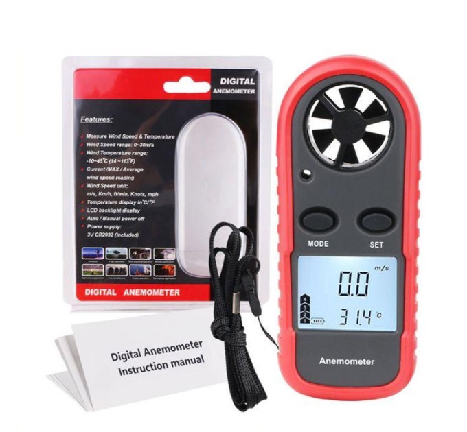 Анемометр цифровой 0,1-30м/с, -10-45°C WINTACT WT816